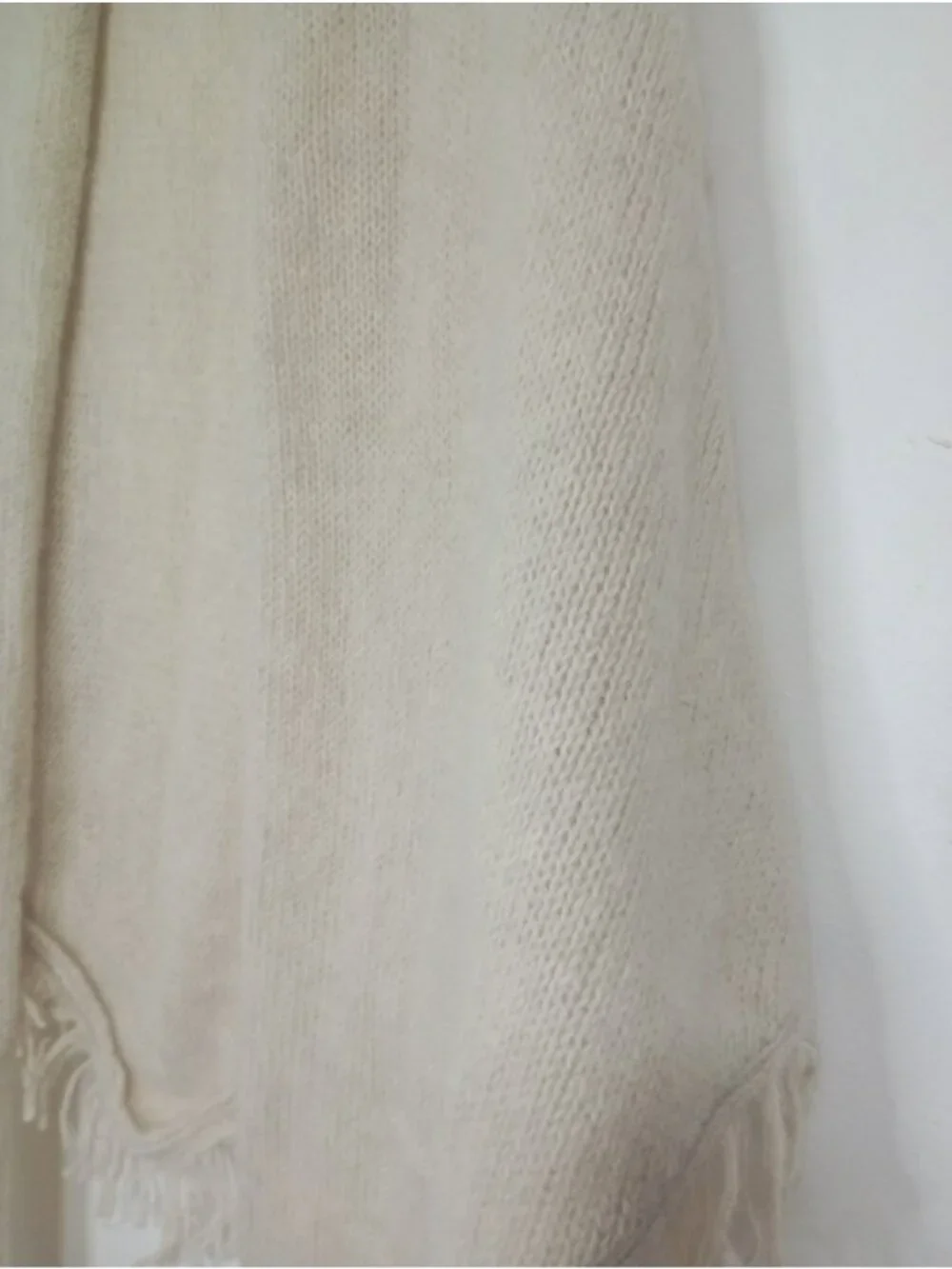 Zara Shawl Wrap M Beige 100% Wool Fringed Open Front